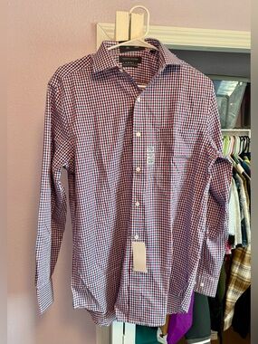 Tommy Hilfiger Men’s Dress Shirt Gingham 15 32/33 M Regular Fit Wrinkle Free NWT